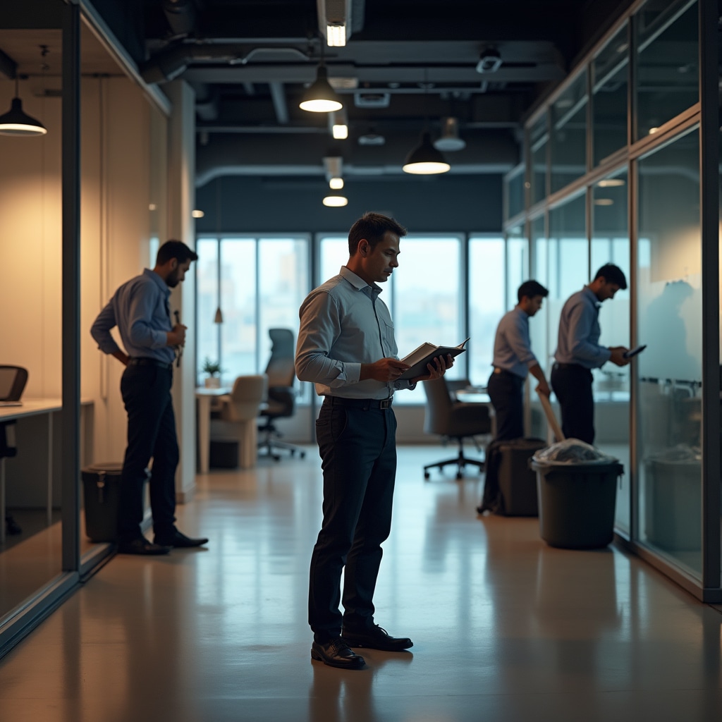 Professional cleaning of modern commercial office space