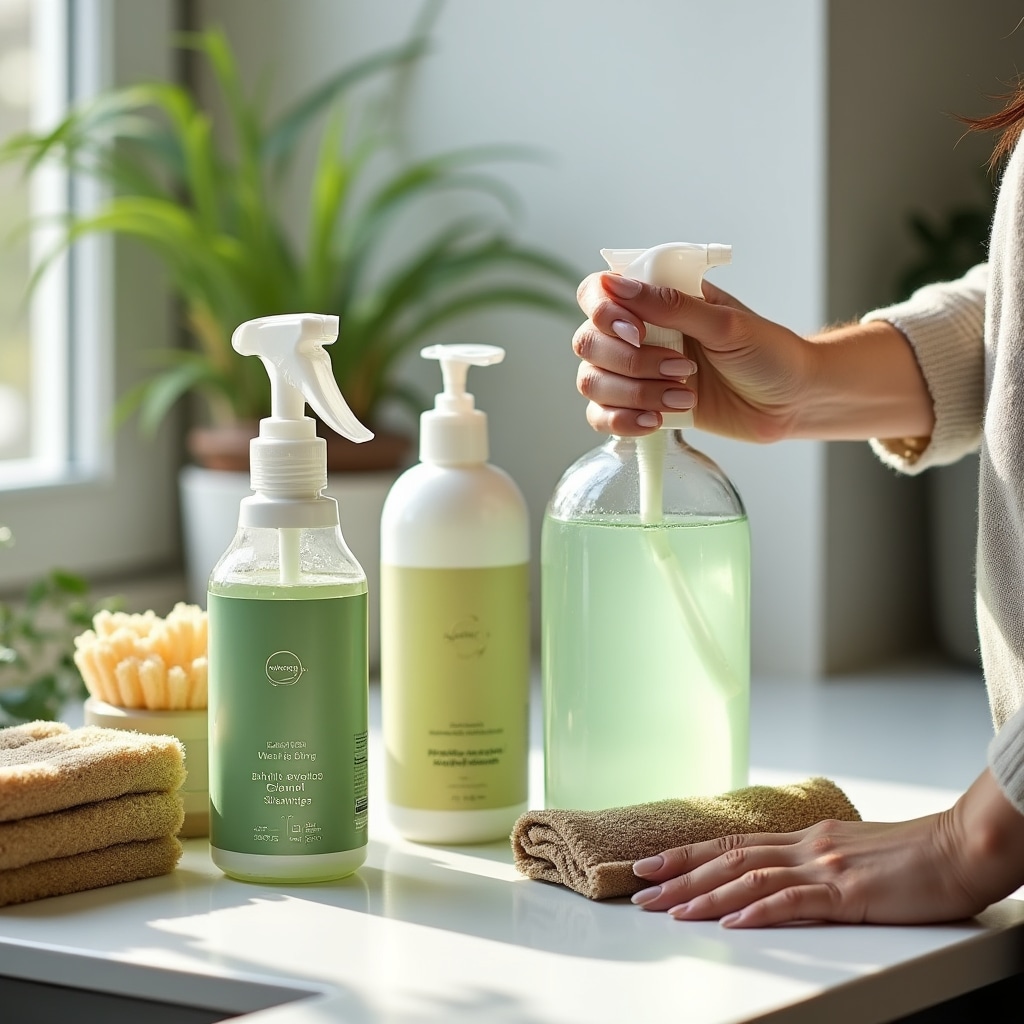 Collection of eco-friendly cleaning products and supplies